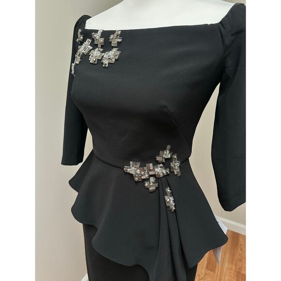 NEW Theia Cocktail Embroidered Mid Length Black Dress size 2 - Picture 2 of 9